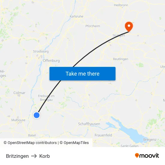 Britzingen to Korb map