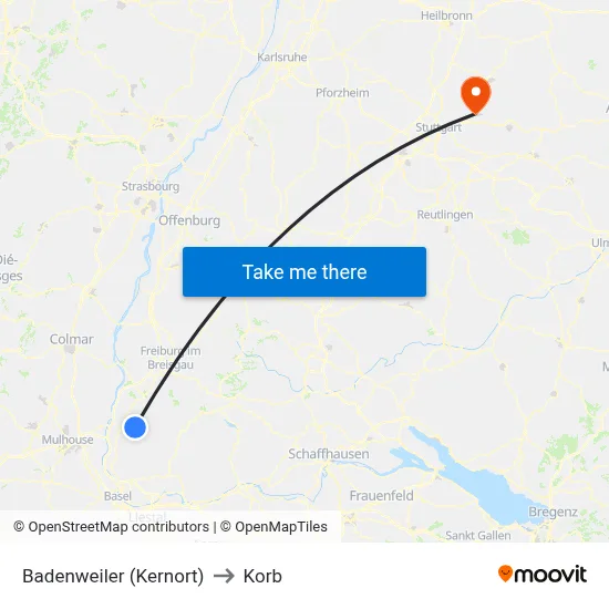 Badenweiler (Kernort) to Korb map