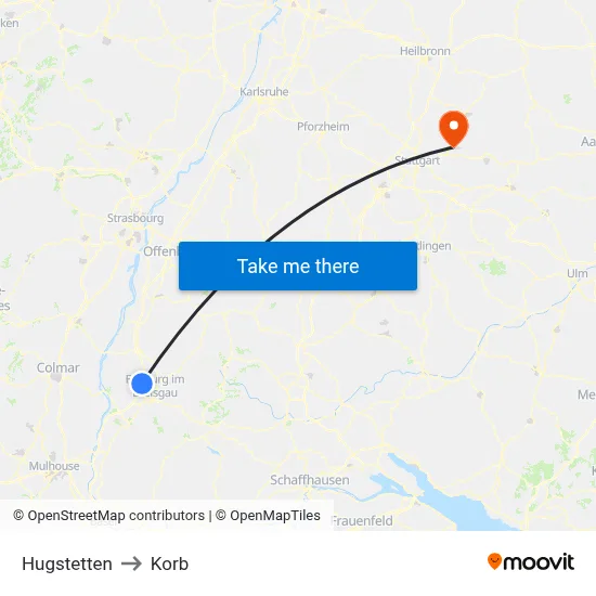 Hugstetten to Korb map