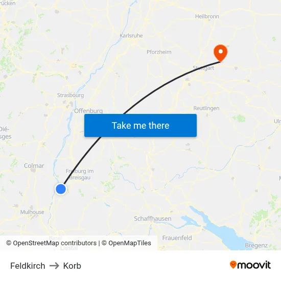 Feldkirch to Korb map