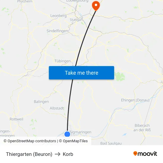 Thiergarten (Beuron) to Korb map