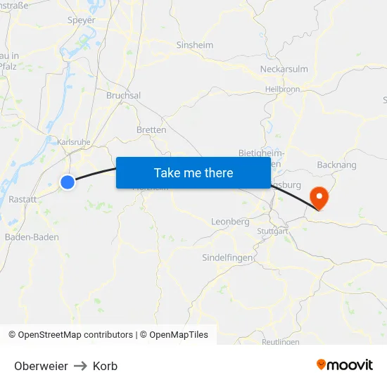 Oberweier to Korb map