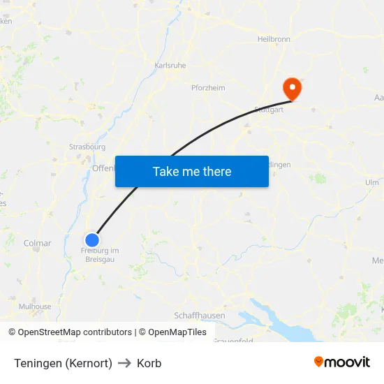 Teningen (Kernort) to Korb map