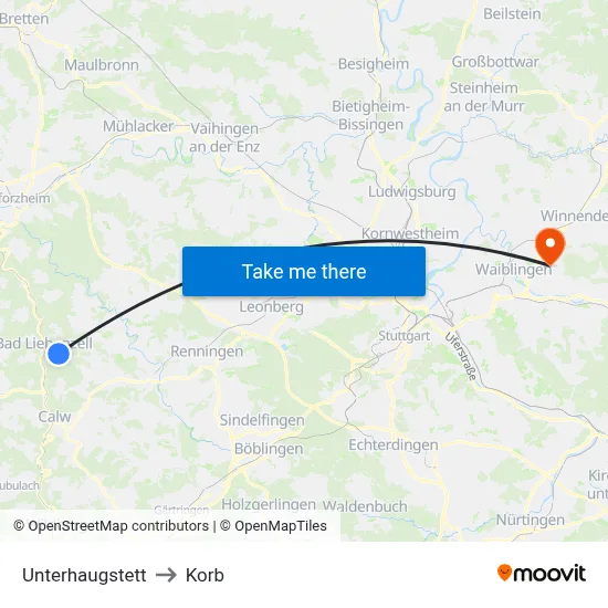 Unterhaugstett to Korb map