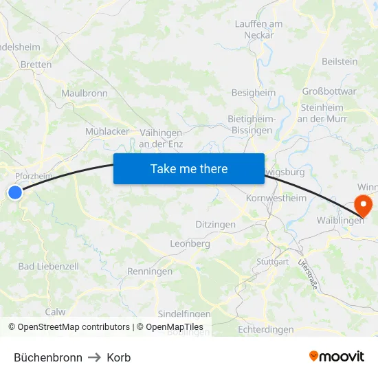 Büchenbronn to Korb map