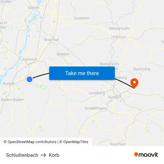 Schluttenbach to Korb map