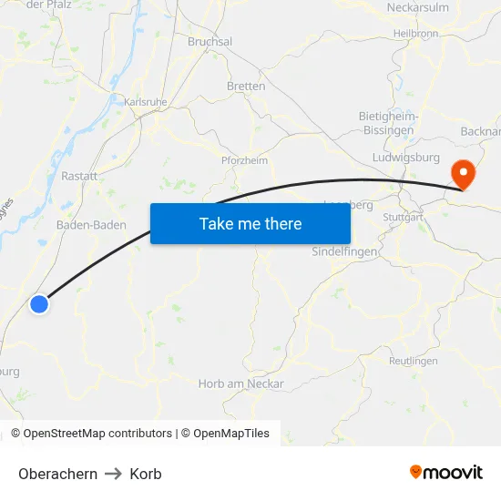 Oberachern to Korb map