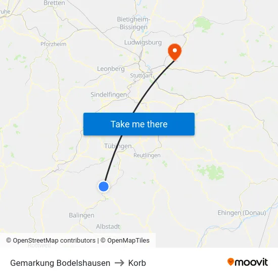 Gemarkung Bodelshausen to Korb map