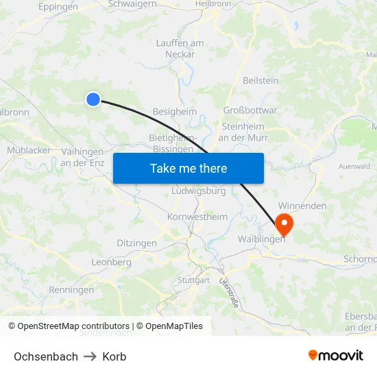 Ochsenbach to Korb map