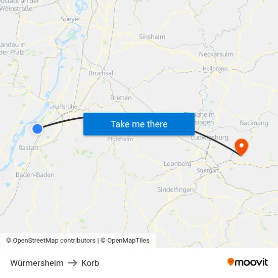 Würmersheim to Korb map