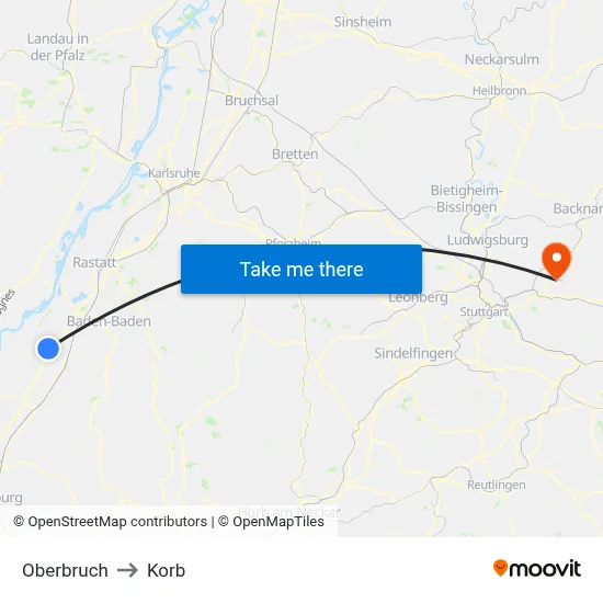 Oberbruch to Korb map