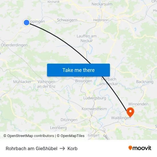 Rohrbach am Gießhübel to Korb map