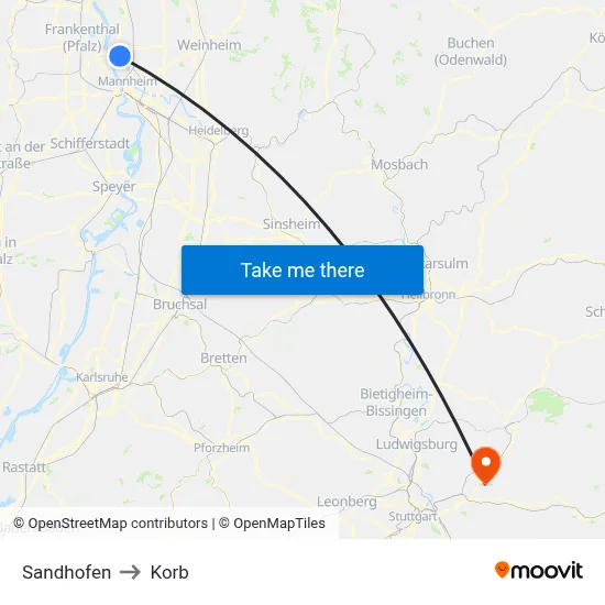 Sandhofen to Korb map
