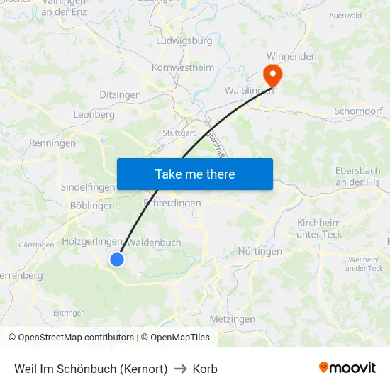 Weil Im Schönbuch (Kernort) to Korb map