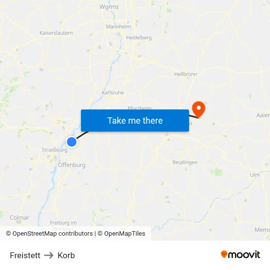Freistett to Korb map
