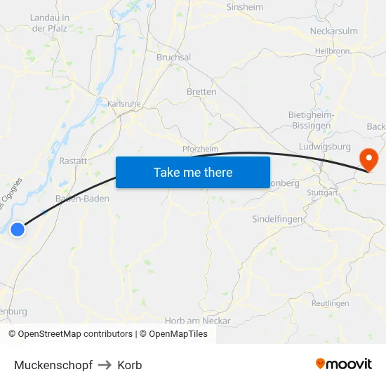 Muckenschopf to Korb map