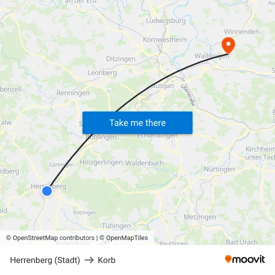 Herrenberg (Stadt) to Korb map