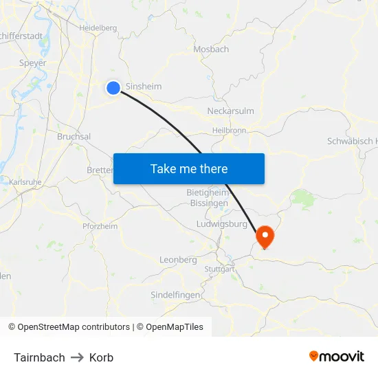 Tairnbach to Korb map