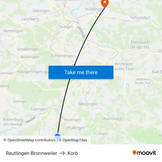 Reutlingen-Bronnweiler to Korb map