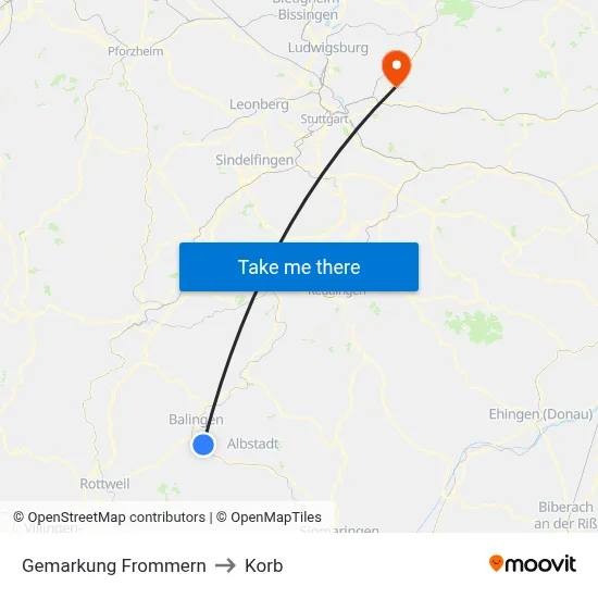 Gemarkung Frommern to Korb map