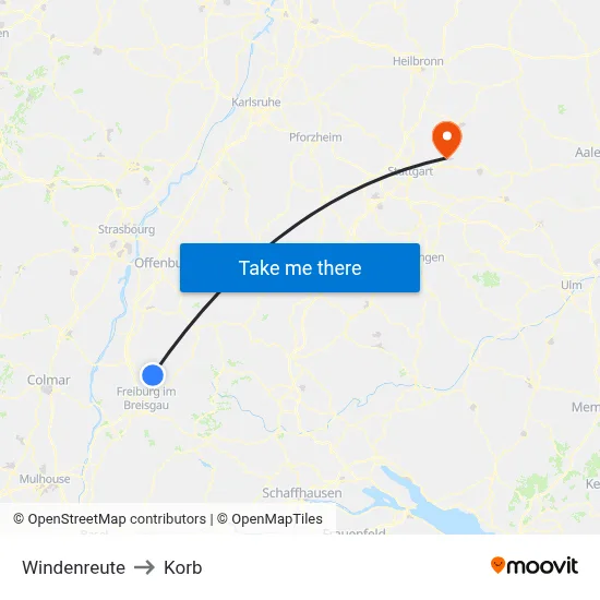 Windenreute to Korb map