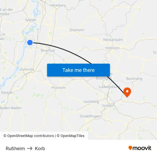 Rußheim to Korb map