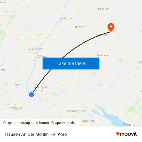 Hausen An Der Möhlin to Korb map