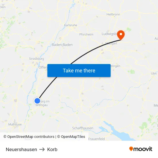 Neuershausen to Korb map