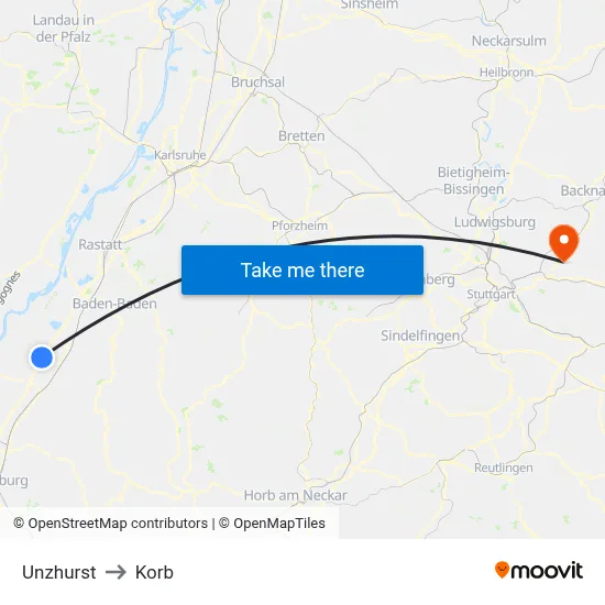 Unzhurst to Korb map