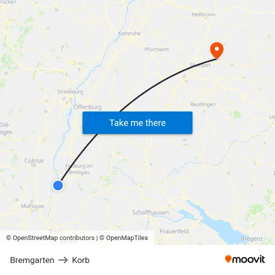 Bremgarten to Korb map
