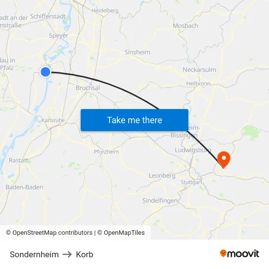 Sondernheim to Korb map