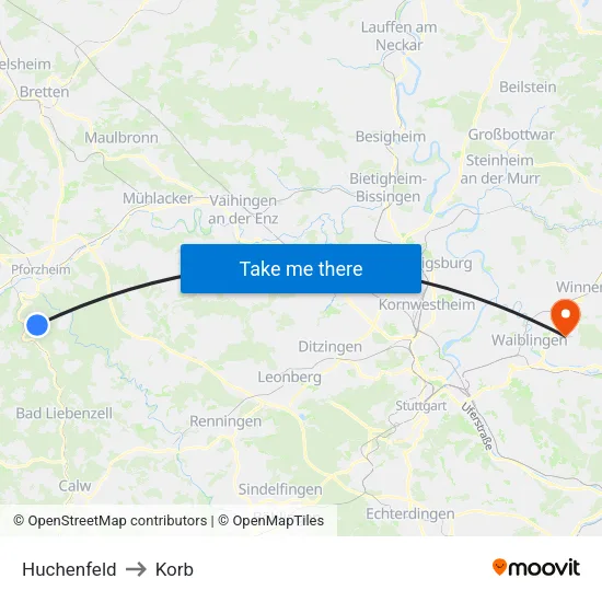 Huchenfeld to Korb map
