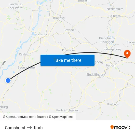 Gamshurst to Korb map