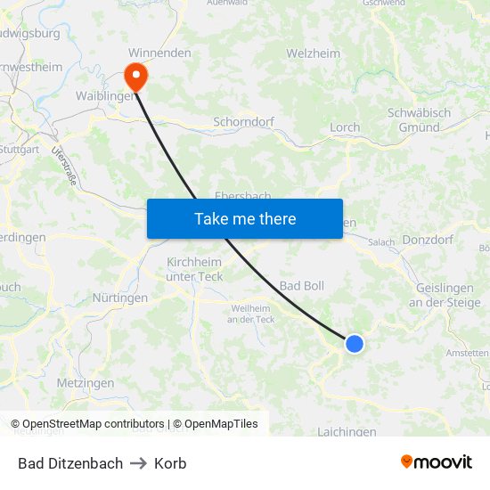 Bad Ditzenbach to Korb map