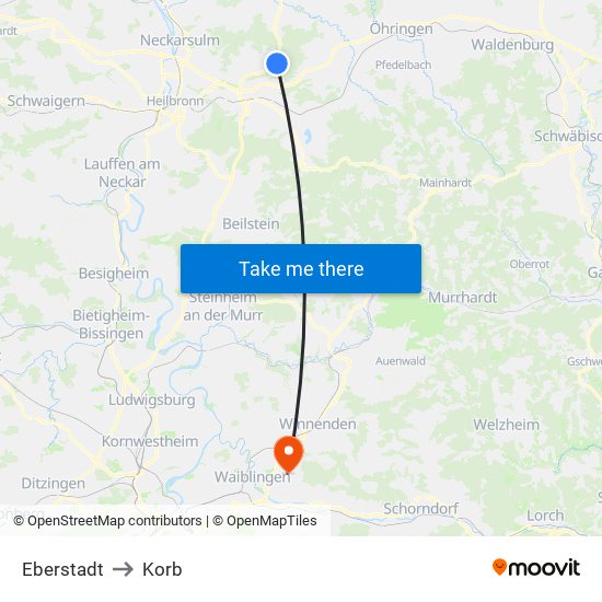 Eberstadt to Korb map
