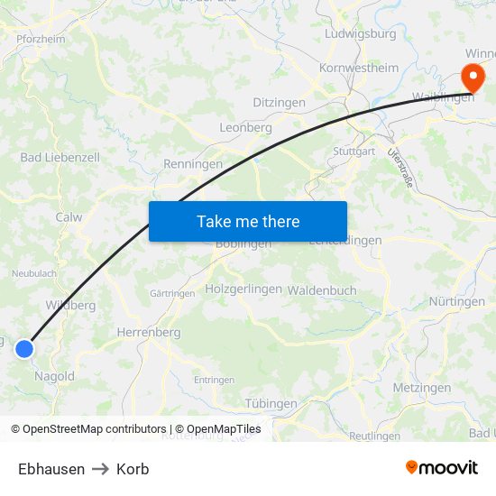 Ebhausen to Korb map