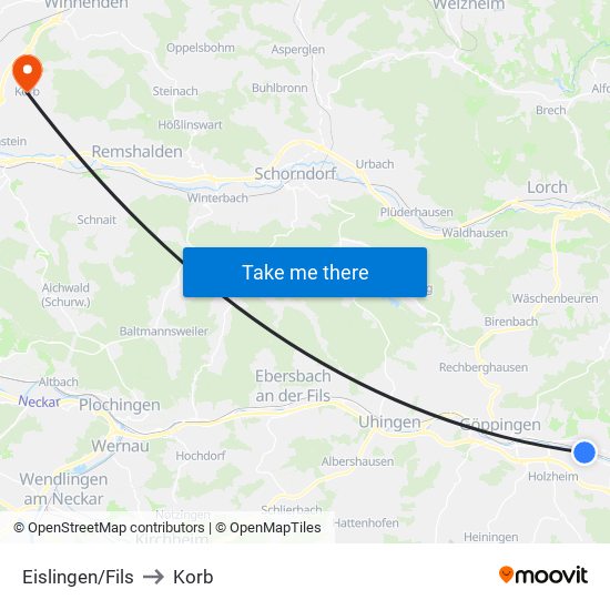 Eislingen/Fils to Korb map