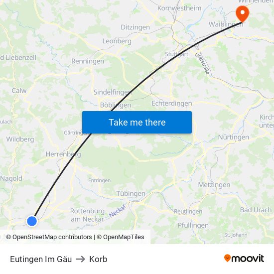 Eutingen Im Gäu to Korb map