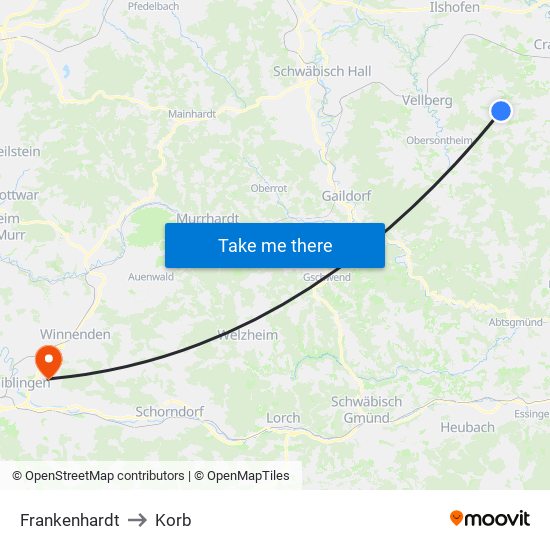 Frankenhardt to Korb map