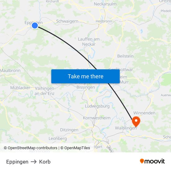 Eppingen to Korb map