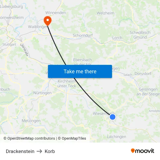 Drackenstein to Korb map