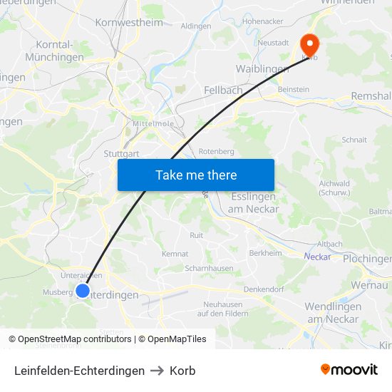 Leinfelden-Echterdingen to Korb map