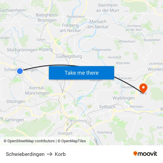 Schwieberdingen to Korb map