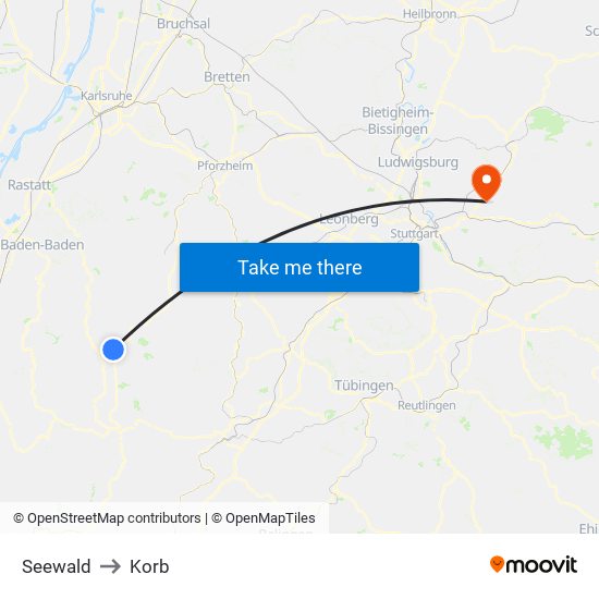 Seewald to Korb map