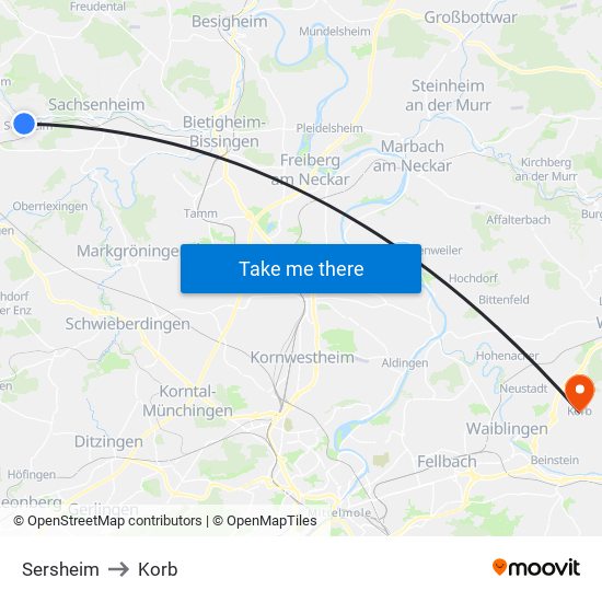 Sersheim to Korb map