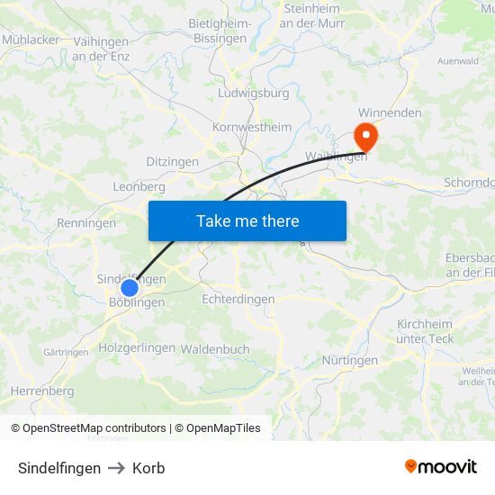 Sindelfingen to Korb map
