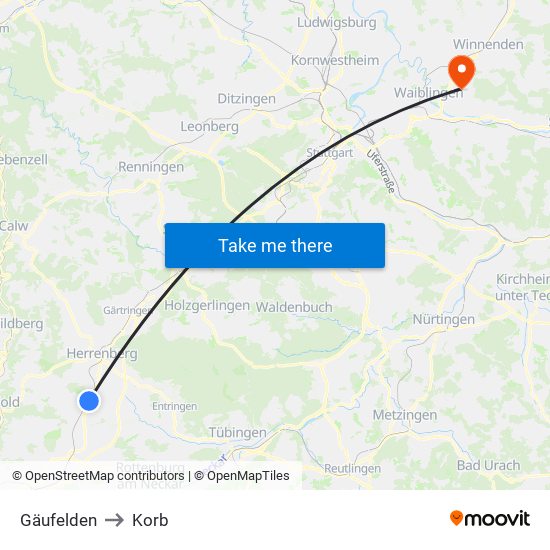 Gäufelden to Korb map