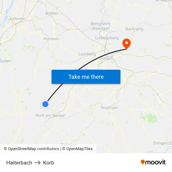 Haiterbach to Korb map