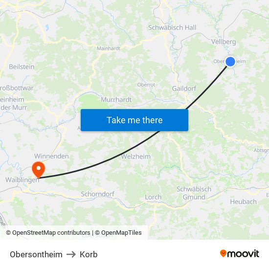 Obersontheim to Korb map