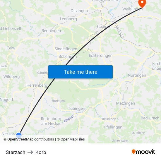 Starzach to Korb map